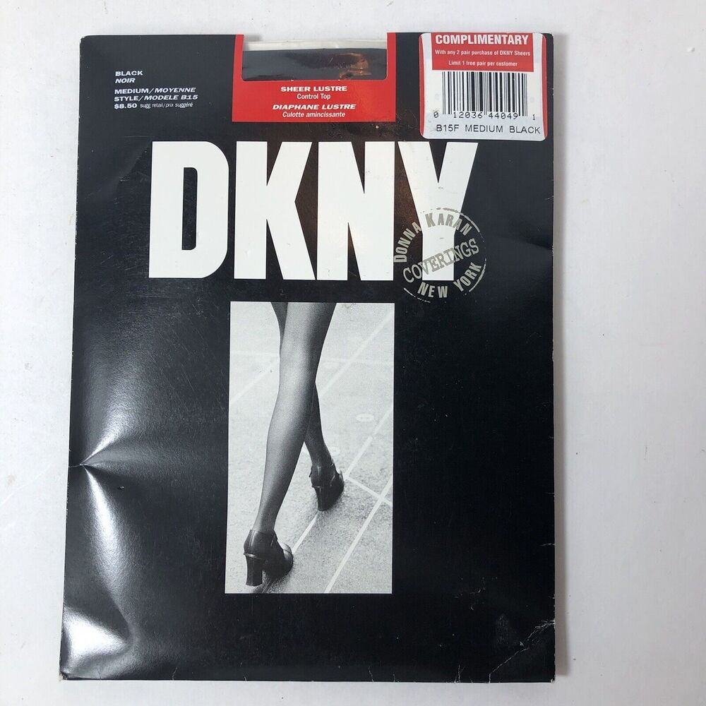 DKNY Pantyhose Nylon Control Top Sheer Lustre Black Medium Style B15F 1995‎ C2